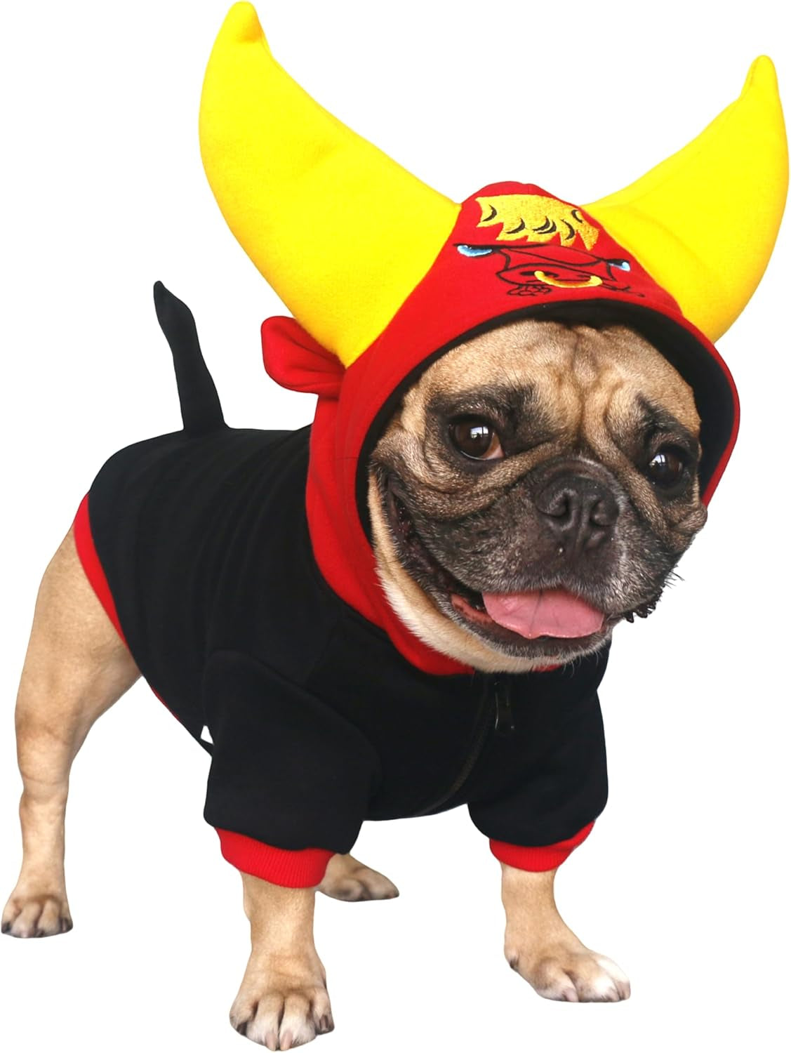 Buffalo Horn Dog Halloween Costumes Winter Coats Clothes Hoodies for French English Bulldogs, Pugs, Keep Your Dogs Warm and Stylish. Add Fun to Your Pet’S Wardrobe - Black Yellow, Large Plus