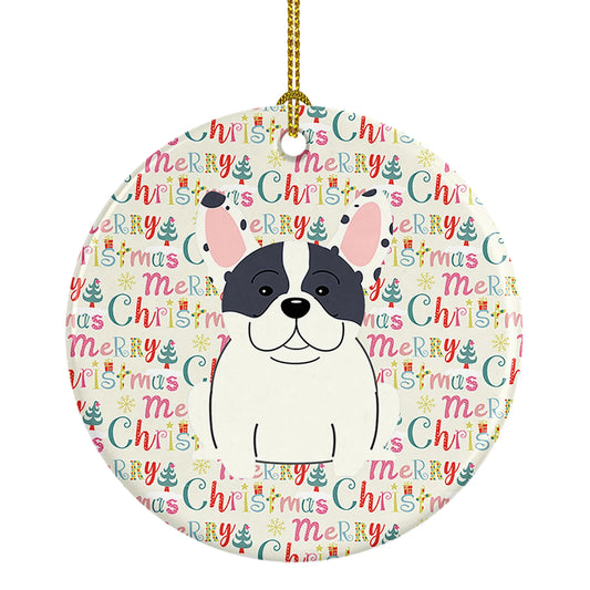 Merry Christmas French Bulldog Piebald Ceramic Ornament
