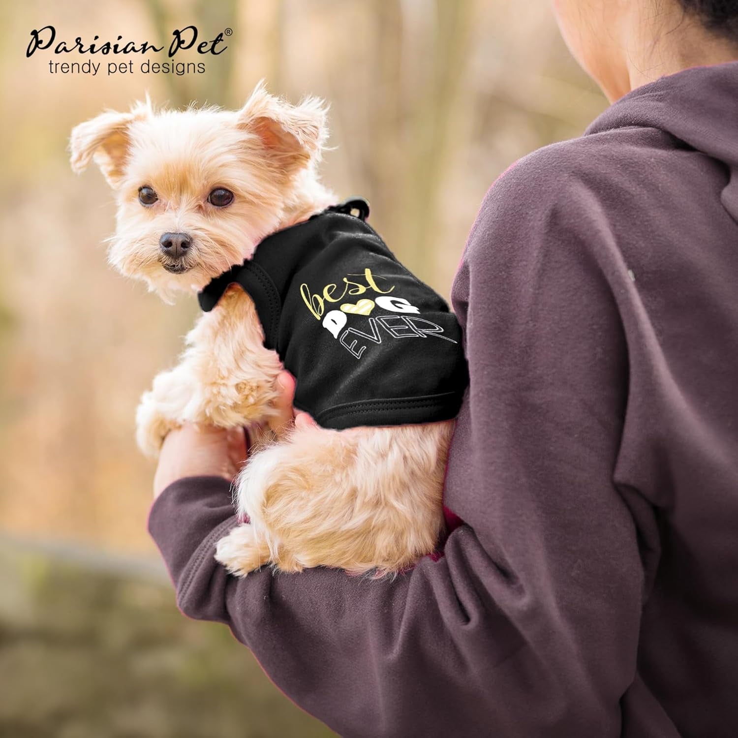 Dog Tshirt - Embroidered “ Best Dog Ever “ Shirt - Pure Cotton and Lightweight Pets Clothes - Sleeveless Black Doggy Tee Shirts - Machine Washable Shirts for Small Dogs - S