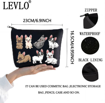 Funny French Bulldog Dog Cosmetic Makeup Bag Bulldog Dog Lover Gift Bulldog Dog Make up Zipper Pouch Bag (Funny French Bulldog Black)