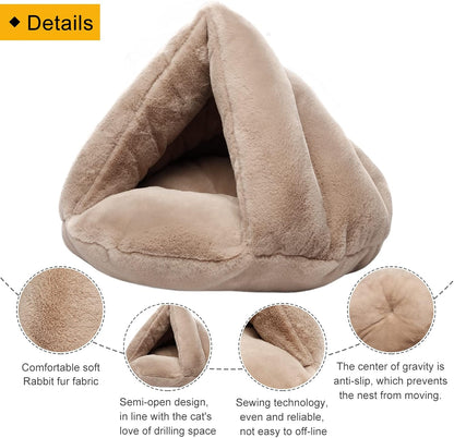 Soft Warm Cat Bed for Winter Cat Tent Self-Warming Sleeping Bed for Cats Fleece Pet Cave Bed for Winter Pets Puppy Indoor Pet Triangle Nest (Camel)