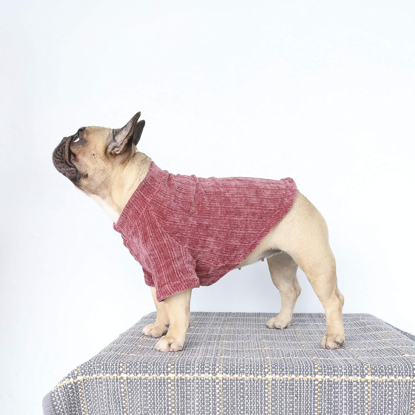 Pet Dog Winter Warm Sweater Clothes Turtleneck for French Bulldog Pug Boston Terrier Corduroy Cold Weather Pullover Coat Shirt - Purple/Large