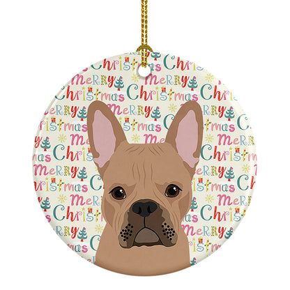 French Bulldog Cream Christmas Ceramic Ornament
