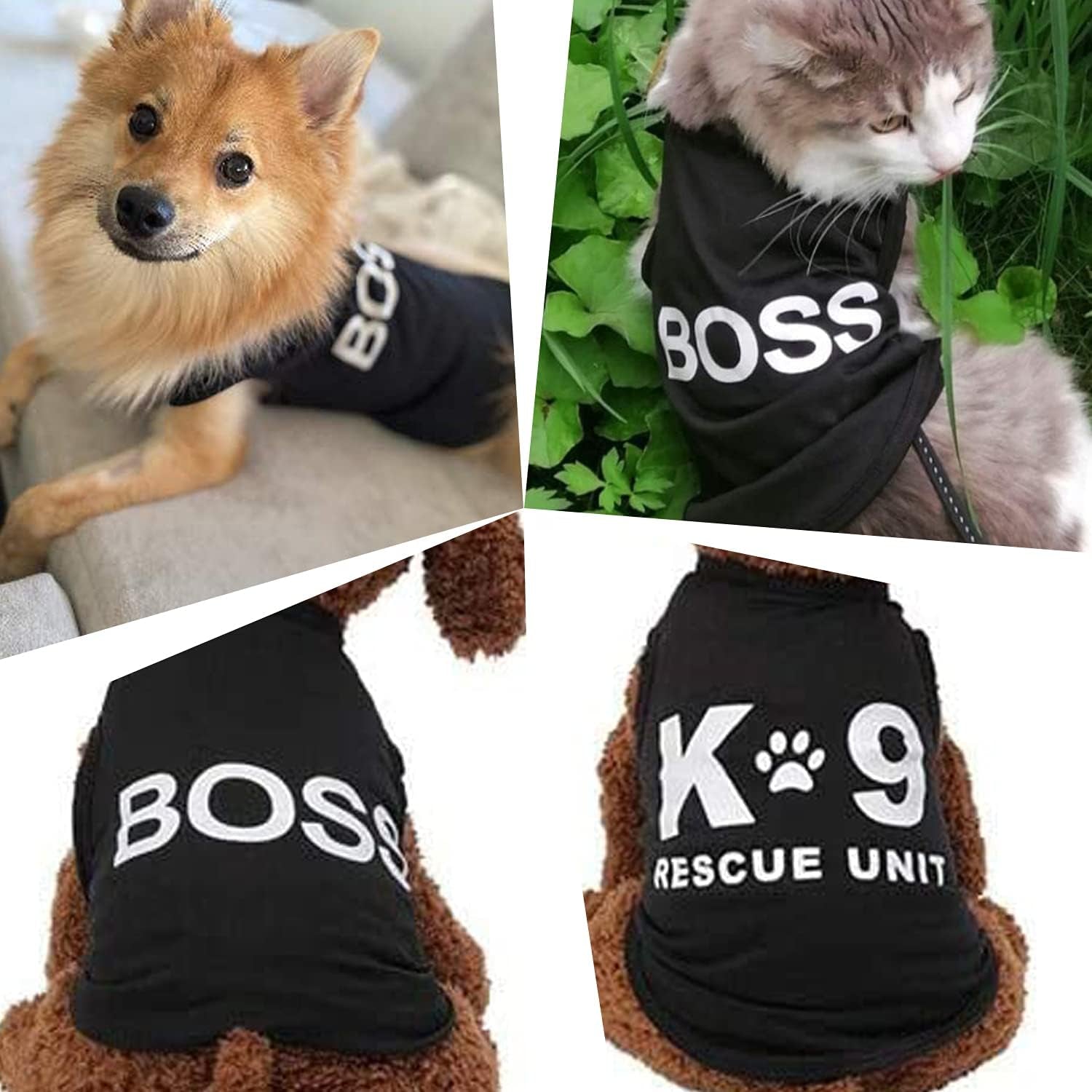 2 Packs Puppy Clothes for Small Dog Boy Summer Shirt for Chihuahua Yorkies Male Pet Outfits Cat Clothing Black Security Vest Funny Apparel, Medium