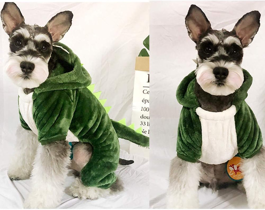 Dinosaur Soft Fleece Pet Hoodie Costume Dress Warm Pet Pajamas Clothes Four-Leg Jumpsuit Cosplay Outfit (X-Large, Dinosaur-Green-1)