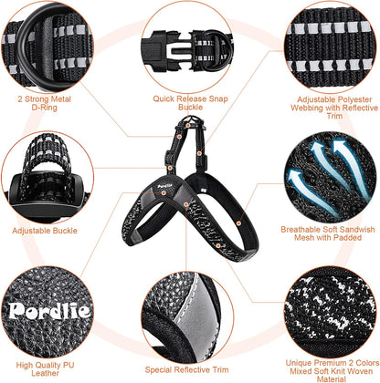 Dog Harness No Pull, Easy on and off Ultra Soft Breathable Padded Pet Vest Harness, Adjustable Reflective Top Paw Dog Harness for Small Medium Large Dogs (Small, Black-Orange)