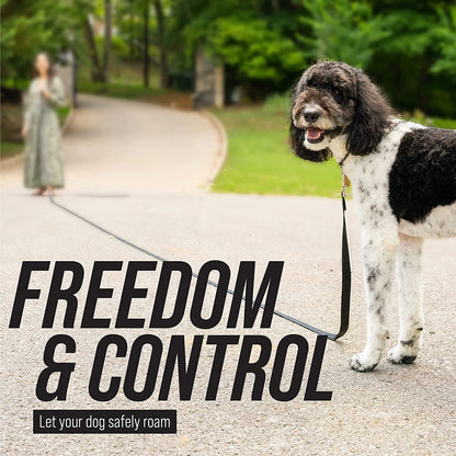 Free Range - Long Dog Leash for Large Dogs + Drawstring Backpack - 1 Inch Nylon Training Lead with Padded Handle (Black) (30 Ft)