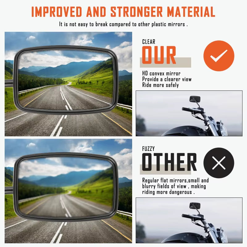 2PCS Universal 10Mm Motorcycle Rearview Side Rear Mirror Scooter Black Rectangle Shape Rear Side Mirror Motorcycle Accessories