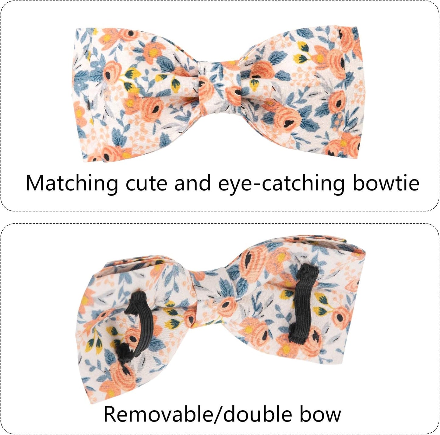 Dog Collar with Bow for Girl Dog, Detachable Bowtie Dog Collar Floral Pattern Girl Dog Collars with Metal Buckle Adjustable Fancy Bow Dog Collar Cute for Puppy Small Medium Large Dogs (Orange M)