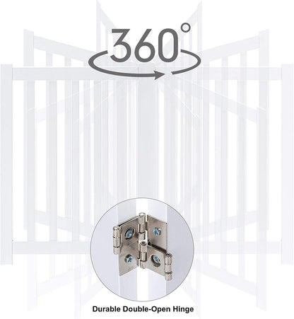 2-Panel Wooden Free Standing Foldable Dog Gate Indoor – Solid Hardwood 24" High, Step-Over Safety Pet Gate for Doorways, Stairs & Small Spaces - Indoor Use, White