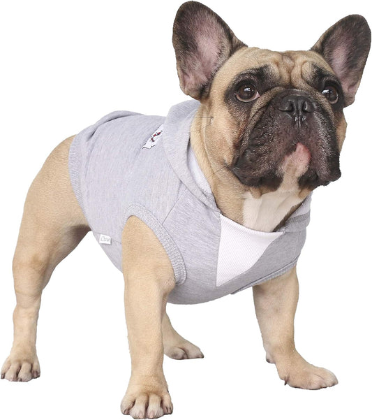 100% Breathable Cotton Dog Hoodies Clothes for French Bulldog Sweatshirts Sweaters Frenchie Pug English Medium Dogs - Grey, Large Plus