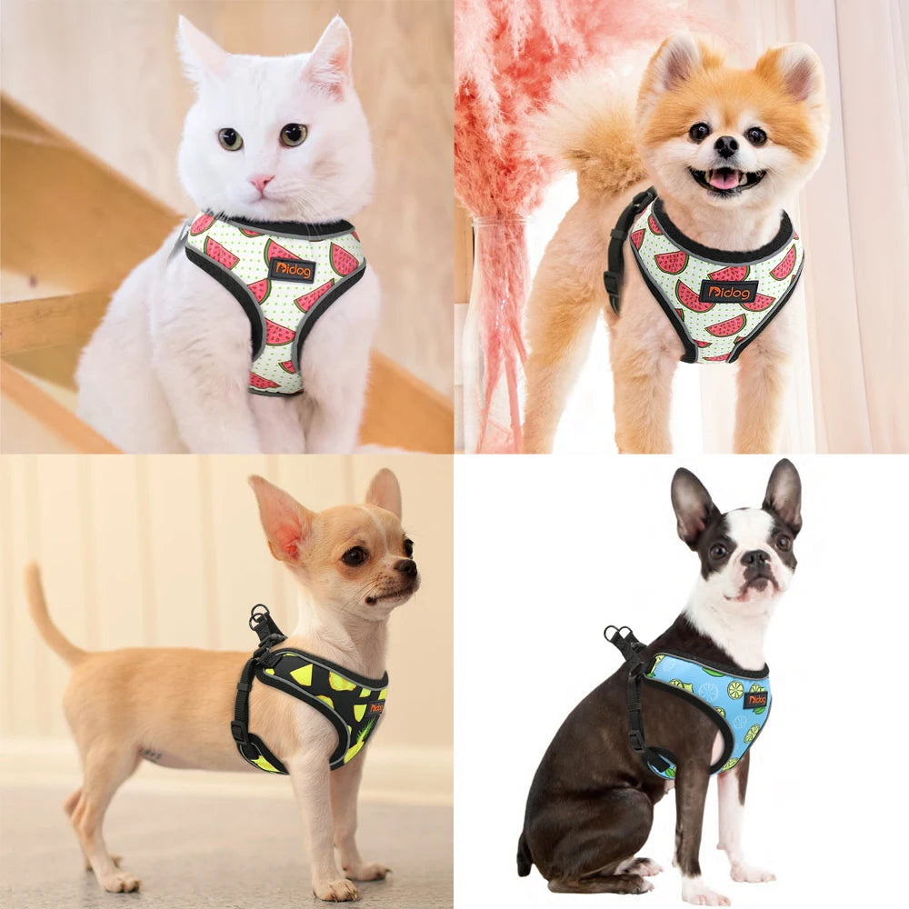 Nylon Reflective Dog Cat Harness Vest Printed French Bulldog Harness Puppy Small Medium Dogs Cats Harness for Chihuahua Walking