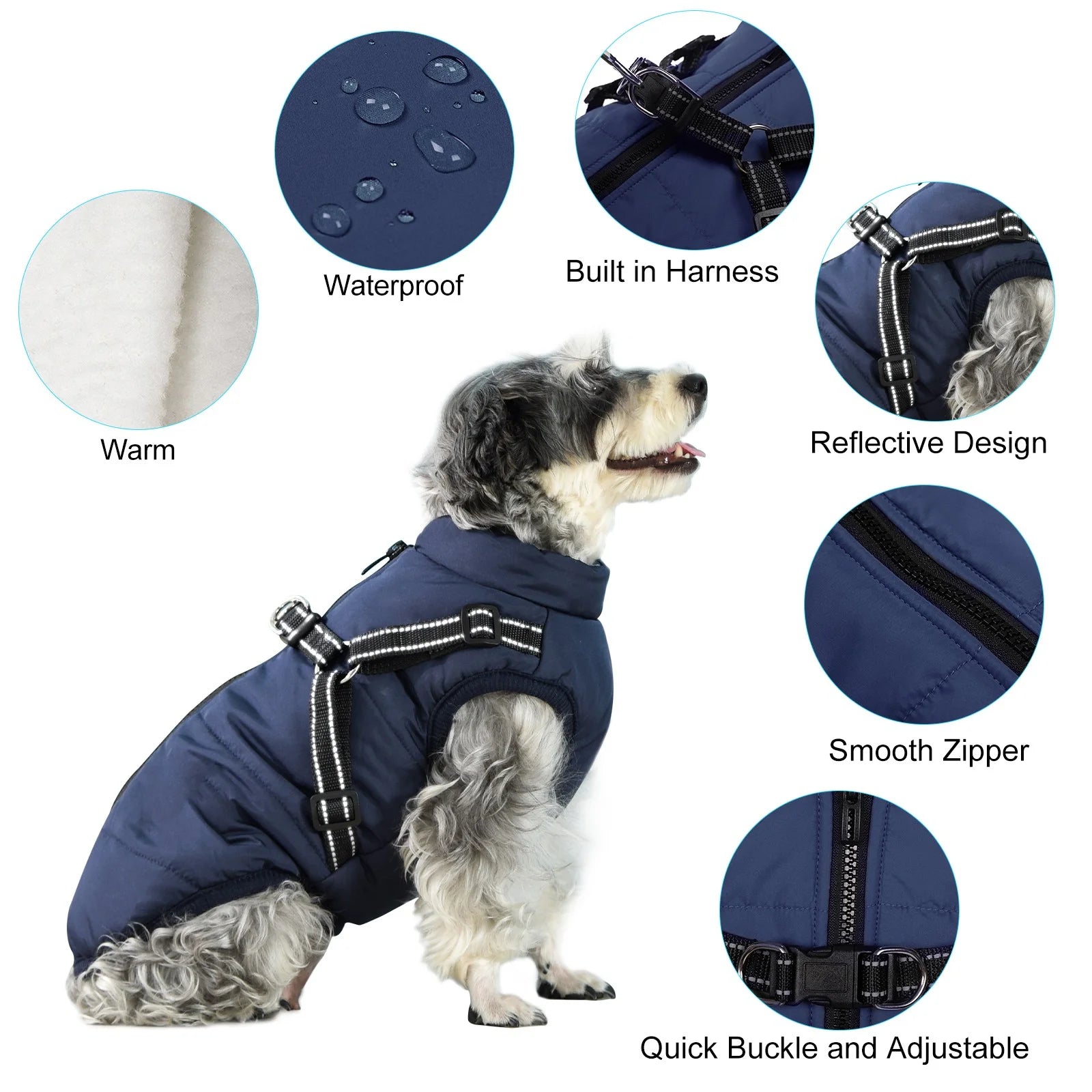 Dog Clothes for Small Dogs Dog Coat Waterproof Winter Jacket Warm Vest Dog Clothes Dog Coat Warm Winter Dog Jacket with Dog Harness for Small Medium Large Dogs