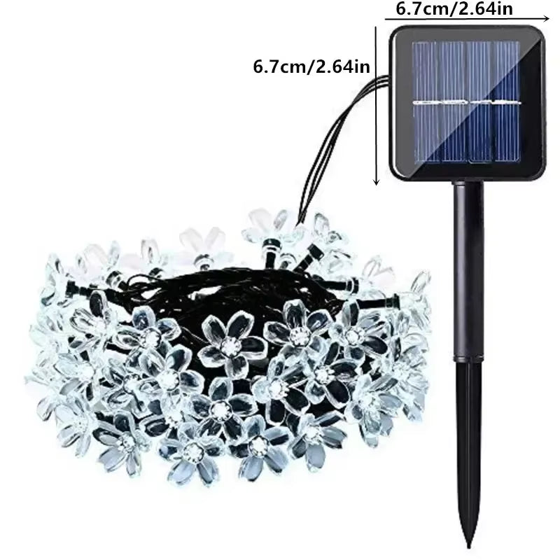 Christmas Cherry Flower Light Garden Party Decoration 5M 20LED Solar String Lights Outdoor Waterproof 8 Mode Battery Operated