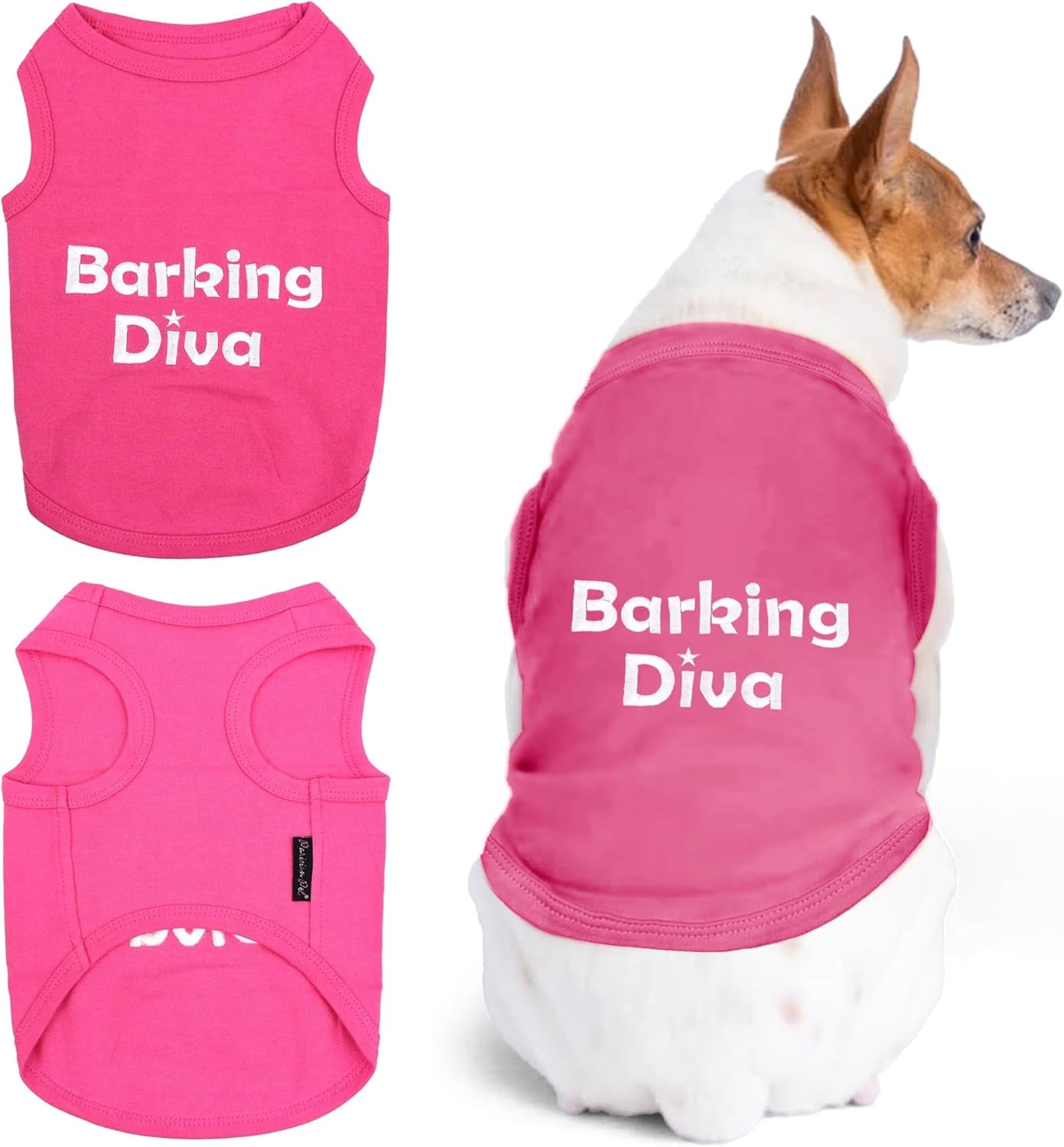 Dog Tshirt - Embroidered “Barking Diva“ Shirt - Breathable and Lightweight Doggy Clothes Female - Sleeveless Pink Pet Tee Shirts - Machine Washable Shirts for Medium Dogs Girl - M