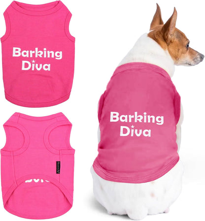 Dog Tshirt - Embroidered “Barking Diva“ Shirt - Breathable and Lightweight Doggy Clothes Female - Sleeveless Pink Pet Tee Shirts - Machine Washable Shirts for Medium Dogs Girl - M