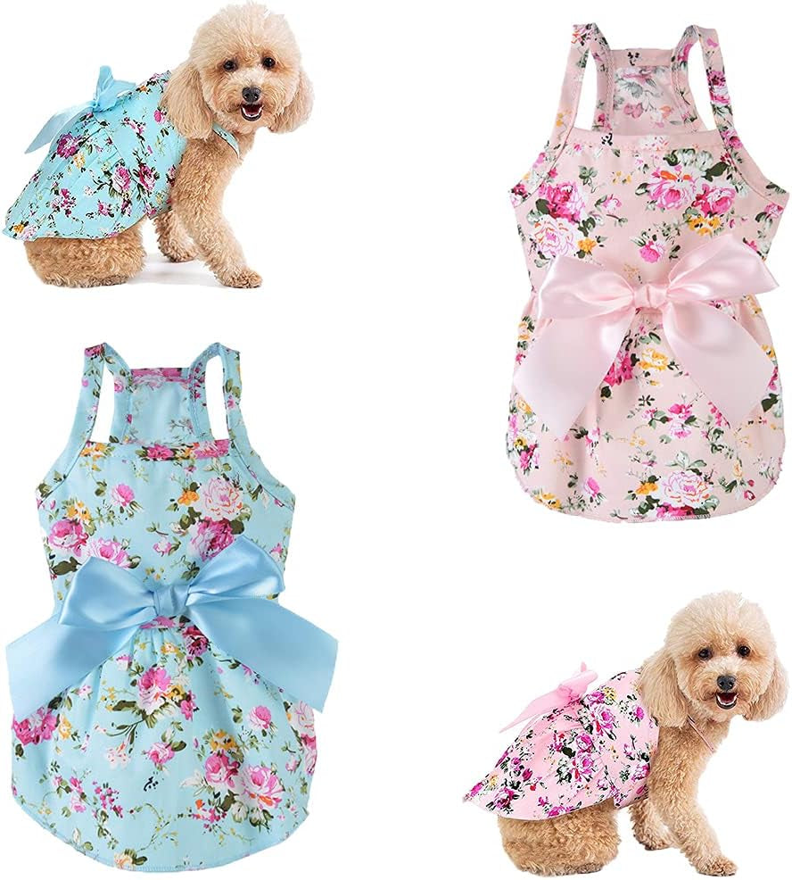 Set of 2 Dog Dresses for Small Dogs Girl Fall Winter Warm Cute Pet Puppy Dress Chihuahua Outfit Vest Apparel Female Doggie Skirt Tutu Pink Yorkie Clothing Cat Sundress Coats (XS)