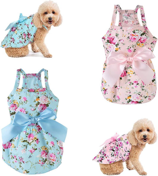 Set of 2 Dog Dresses for Small Dogs Girl Fall Winter Warm Cute Pet Puppy Dress Chihuahua Outfit Vest Apparel Female Doggie Skirt Tutu Pink Yorkie Clothing Cat Sundress Coats (XS)