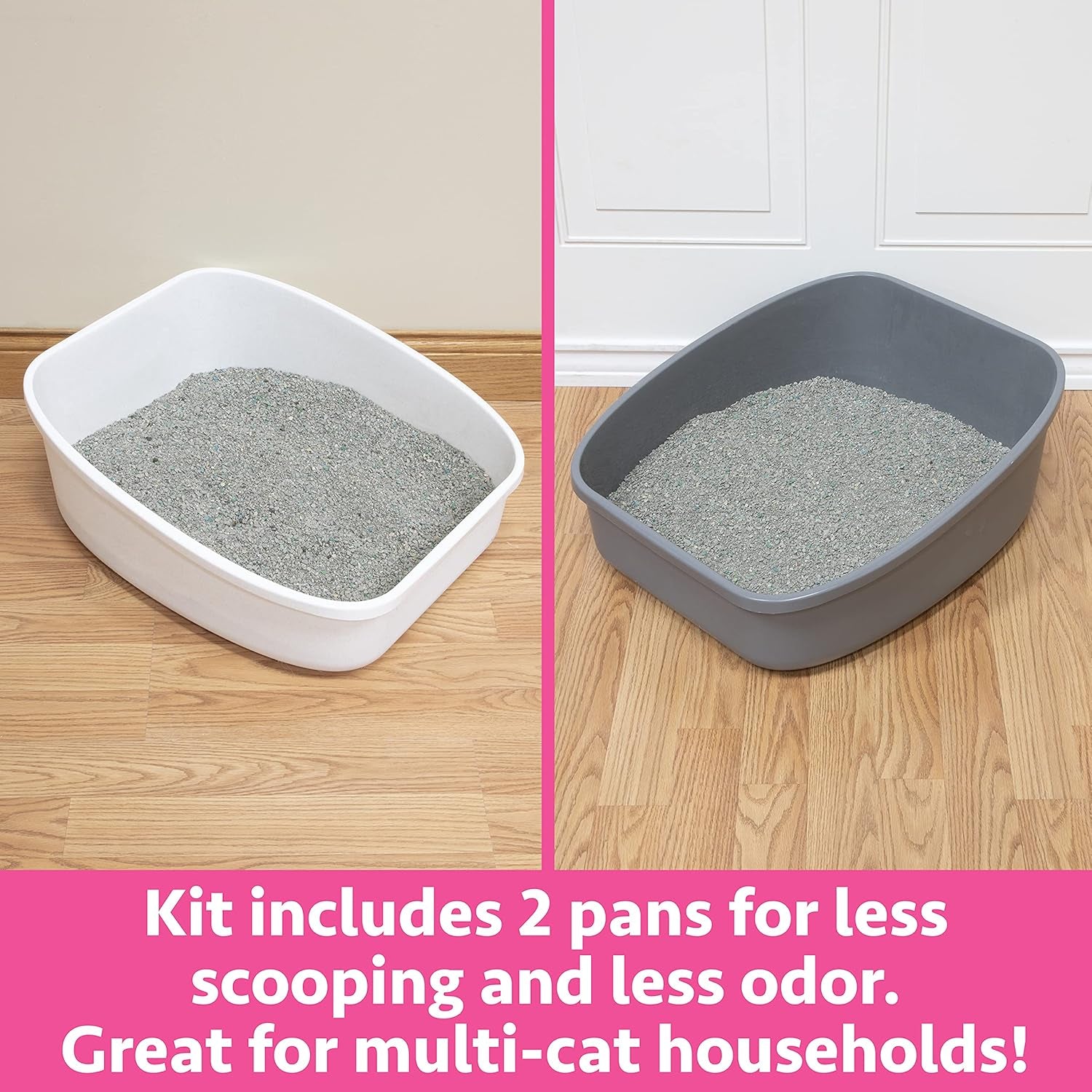 Large Cat Litter Box Set – 2 Open Litter Pans with High Back, Easy to Clean & Durable Plastic – XL Litter Box for Odor Control & Multi-Cat Households