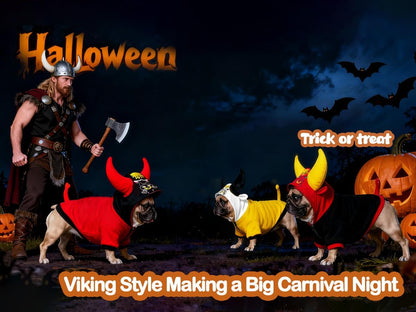 Buffalo Horn Dog Halloween Costumes Winter Coats Clothes Hoodies for French English Bulldogs, Pugs, Keep Your Dogs Warm and Stylish. Add Fun to Your Pet’S Wardrobe - Black Yellow, Large Plus