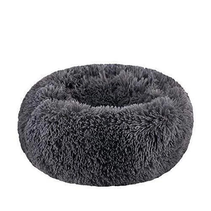 Modern Soft Plush round Pet Bed for Cats or Small Dogs, Mini Medium Sized Dog Cat Bed Self Warming Autumn Winter Indoor Snooze Sleeping Cozy Kitty Teddy Kennel (S(19.7”Dx7.9 H, Dark Grey)