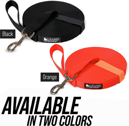 Free Range - Long Dog Leash for Large Dogs + Drawstring Backpack - 1 Inch Nylon Training Lead with Padded Handle (Black) (30 Ft)