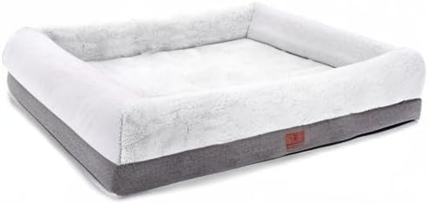 Orthopedic Dog Bed for Extra Large Dogs, Bolster Sides Dogs Sofa Bed with Removable Washable Cover & Non-Skid Bottom, Soft Pet Bed with Egg Foam Dog Couch for Sleeping, 46 X 30 Inch, Gray
