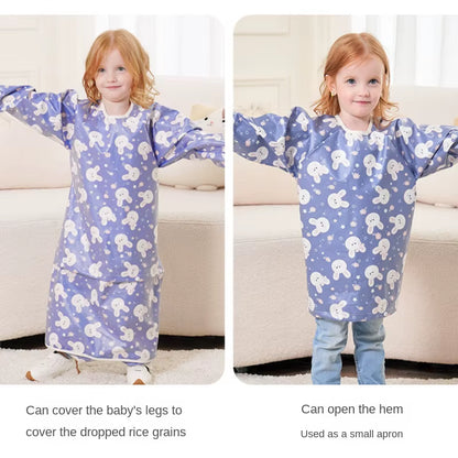 Clean Feeding Bib for Baby Boys Girl 8M-5Y Waterproof Bib Apron Smock with Table Cover Infant Mess-Free Kids Full Coverage Bib