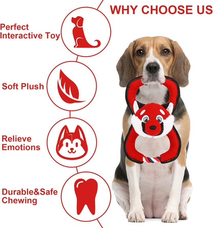 Interactive Dog Toys, Squeaky Dog Toys for Aggressive Chewers, Dog Plush Toys with Rope in Red Fox Shape, Tug of War Dog Toy for Small Dogs Medium Large Dogs