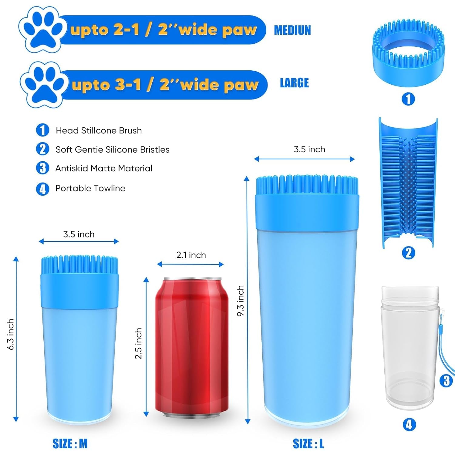 Upgrade 2 in 1 Paw Buddy for Medium Dogs - Muddy Foot Cleaner with Absorbent Towel