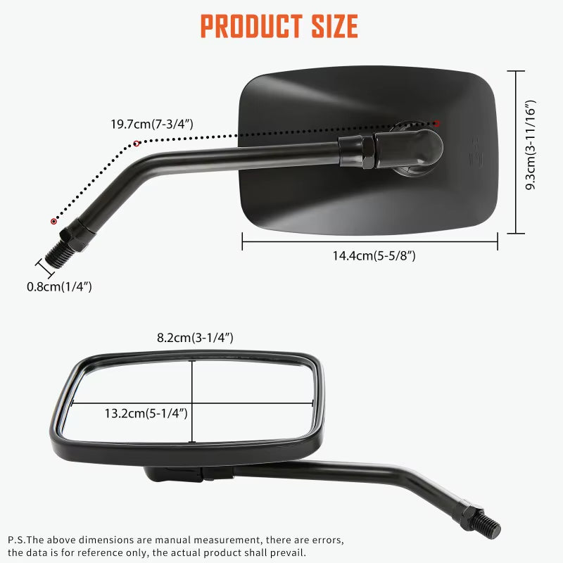2PCS Universal 10Mm Motorcycle Rearview Side Rear Mirror Scooter Black Rectangle Shape Rear Side Mirror Motorcycle Accessories