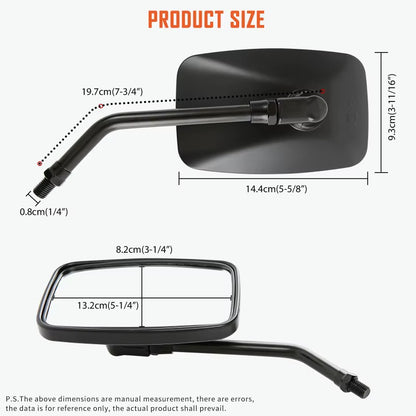 2PCS Universal 10Mm Motorcycle Rearview Side Rear Mirror Scooter Black Rectangle Shape Rear Side Mirror Motorcycle Accessories