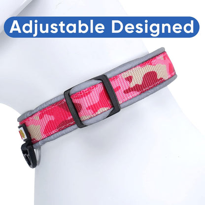 Soft Adjustable Reflective Padded Pet Dog Collar Camouflage Pink Camo Medium / Large 3/4 Inch