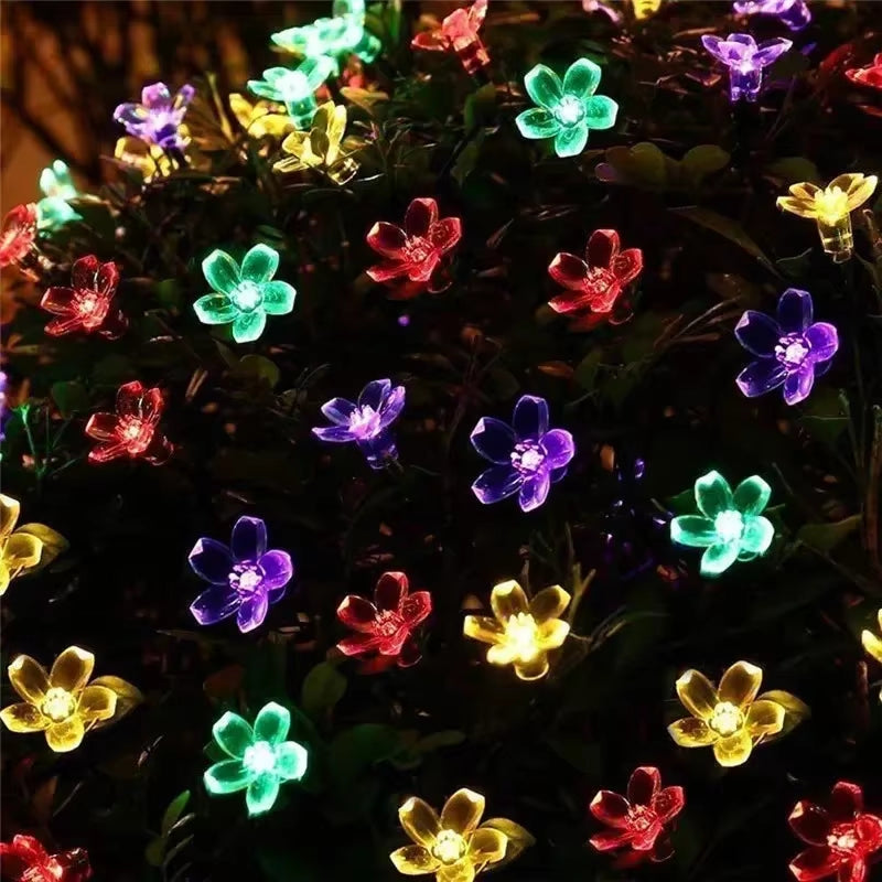 Christmas Cherry Flower Light Garden Party Decoration 5M 20LED Solar String Lights Outdoor Waterproof 8 Mode Battery Operated