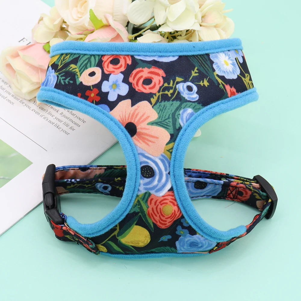 Cute Printed Chihuahua French Bulldog Harness Adjustable Puppy Cat Harness Pet Small Dog Vest for Pug Yorkie Walking Training