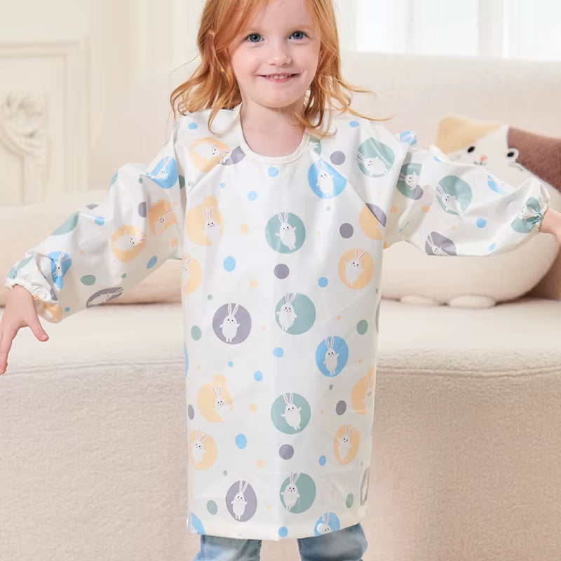 Clean Feeding Bib for Baby Boys Girl 8M-5Y Waterproof Bib Apron Smock with Table Cover Infant Mess-Free Kids Full Coverage Bib