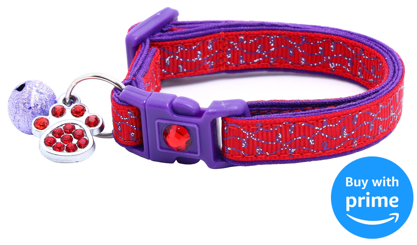 Purple Swirls on Red Safety Cat Collar