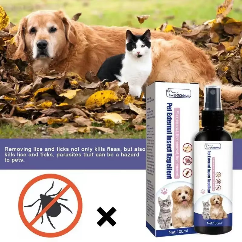 Pet Flea Removing Spray for Cats and Dogs Skin Cleaning for Pets External Lice Repelling Ticks Relieving and Relieving Spray