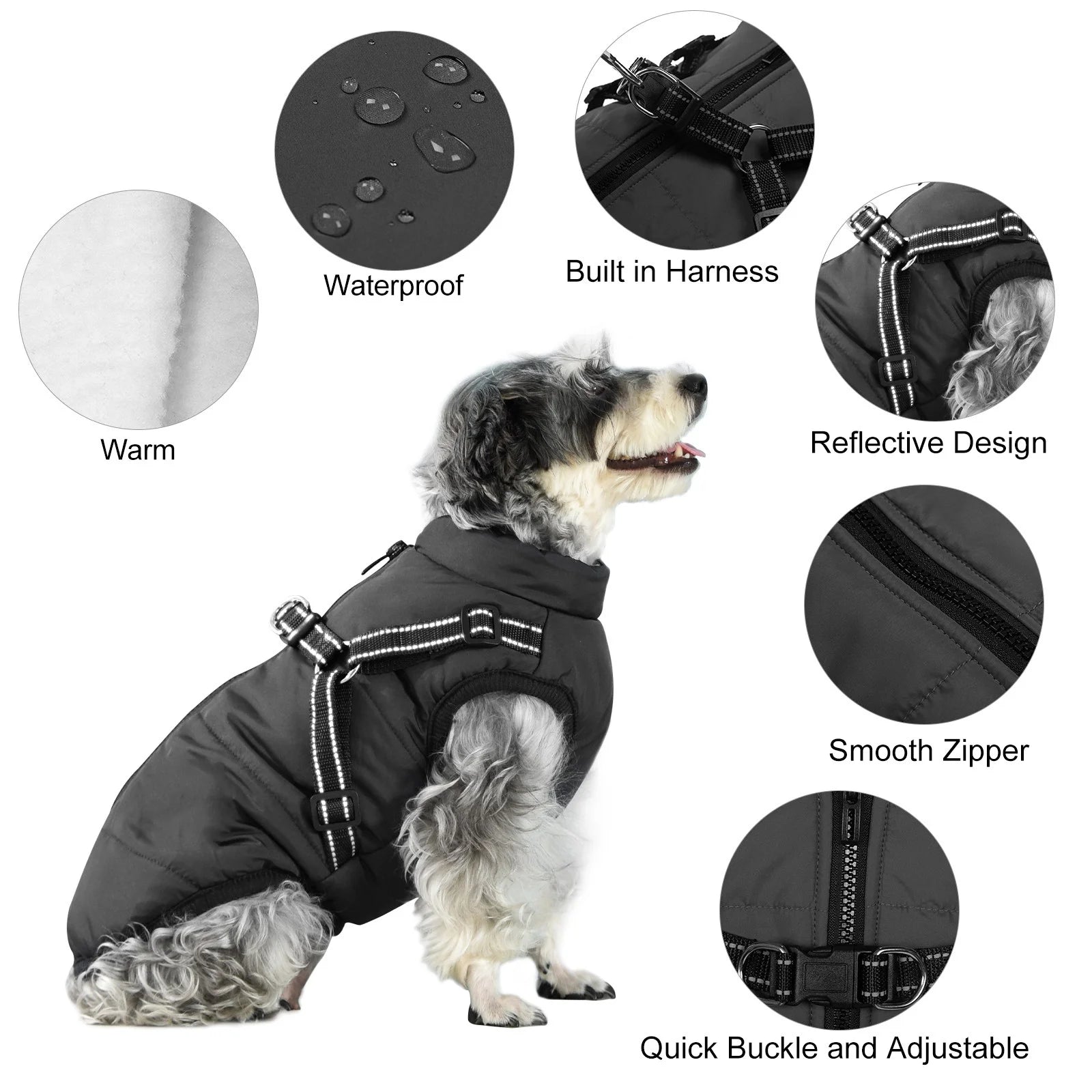 Dog Clothes for Small Dogs Dog Coat Waterproof Winter Jacket Warm Vest Dog Clothes Dog Coat Warm Winter Dog Jacket with Dog Harness for Small Medium Large Dogs