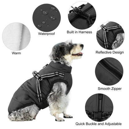 Dog Clothes for Small Dogs Dog Coat Waterproof Winter Jacket Warm Vest Dog Clothes Dog Coat Warm Winter Dog Jacket with Dog Harness for Small Medium Large Dogs