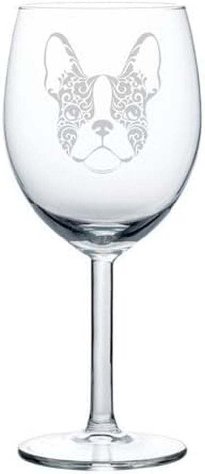 Wine Glass Goblet Frenchie French Bulldog Face Floral (10 Oz)