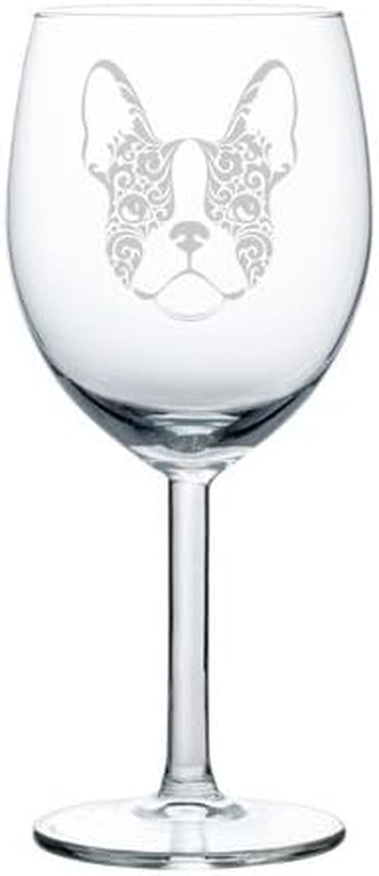 Wine Glass Goblet Frenchie French Bulldog Face Floral (10 Oz)