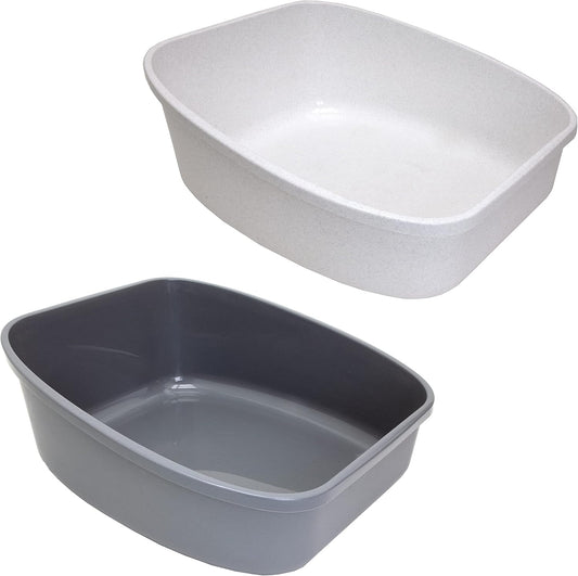 Large Cat Litter Box Set – 2 Open Litter Pans with High Back, Easy to Clean & Durable Plastic – XL Litter Box for Odor Control & Multi-Cat Households