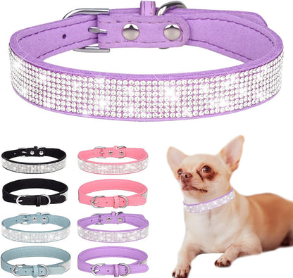 Rhinestone Dog Collar Soft Velvet Leather Cat Collars Cute Luxury Diamond Studded Bling Dog Collar Necklaces Adjustable Puppy Collar for Small Medium Large Dogs Cats Kitten (Purple,Xxs)