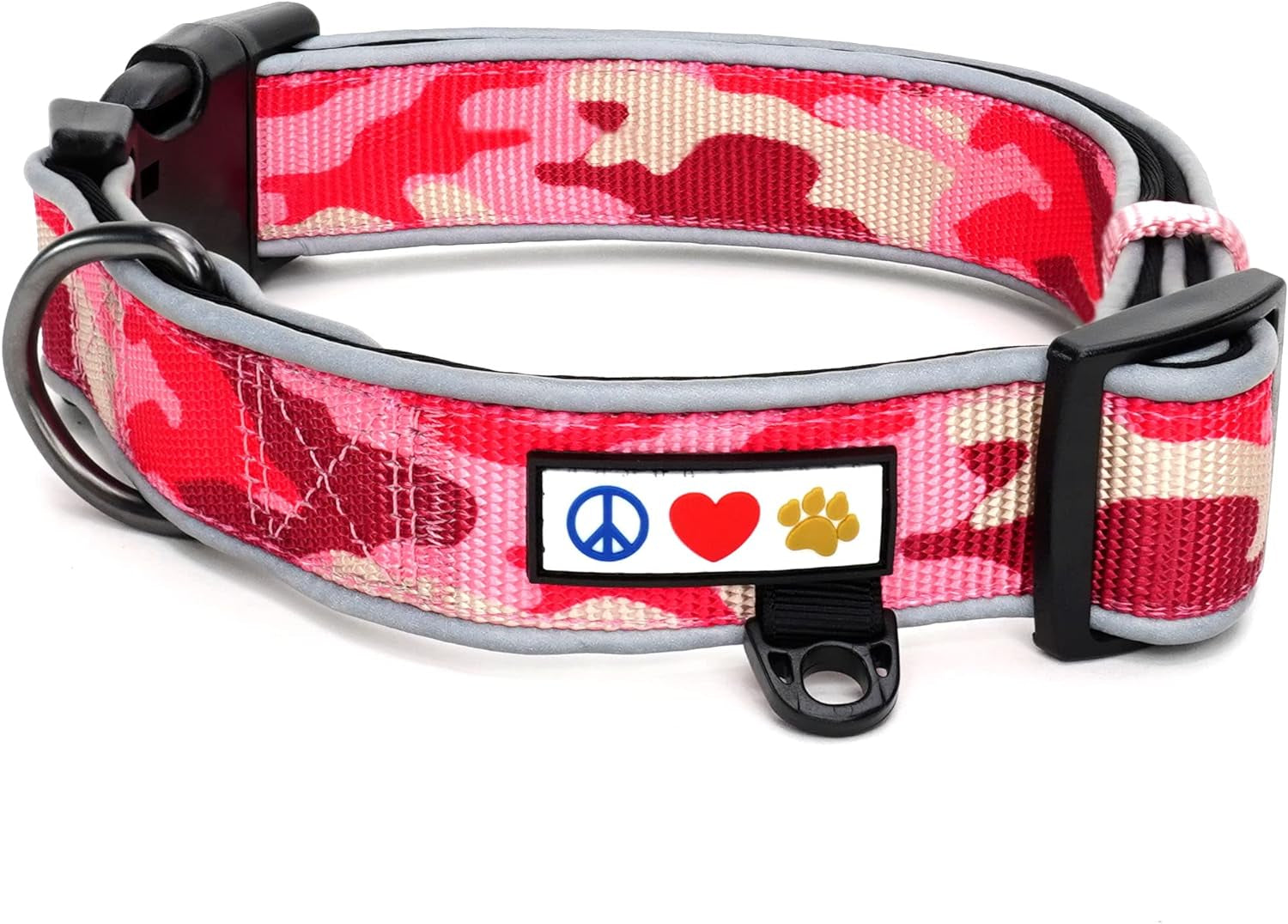 Soft Adjustable Reflective Padded Pet Dog Collar Camouflage Pink Camo Medium / Large 3/4 Inch
