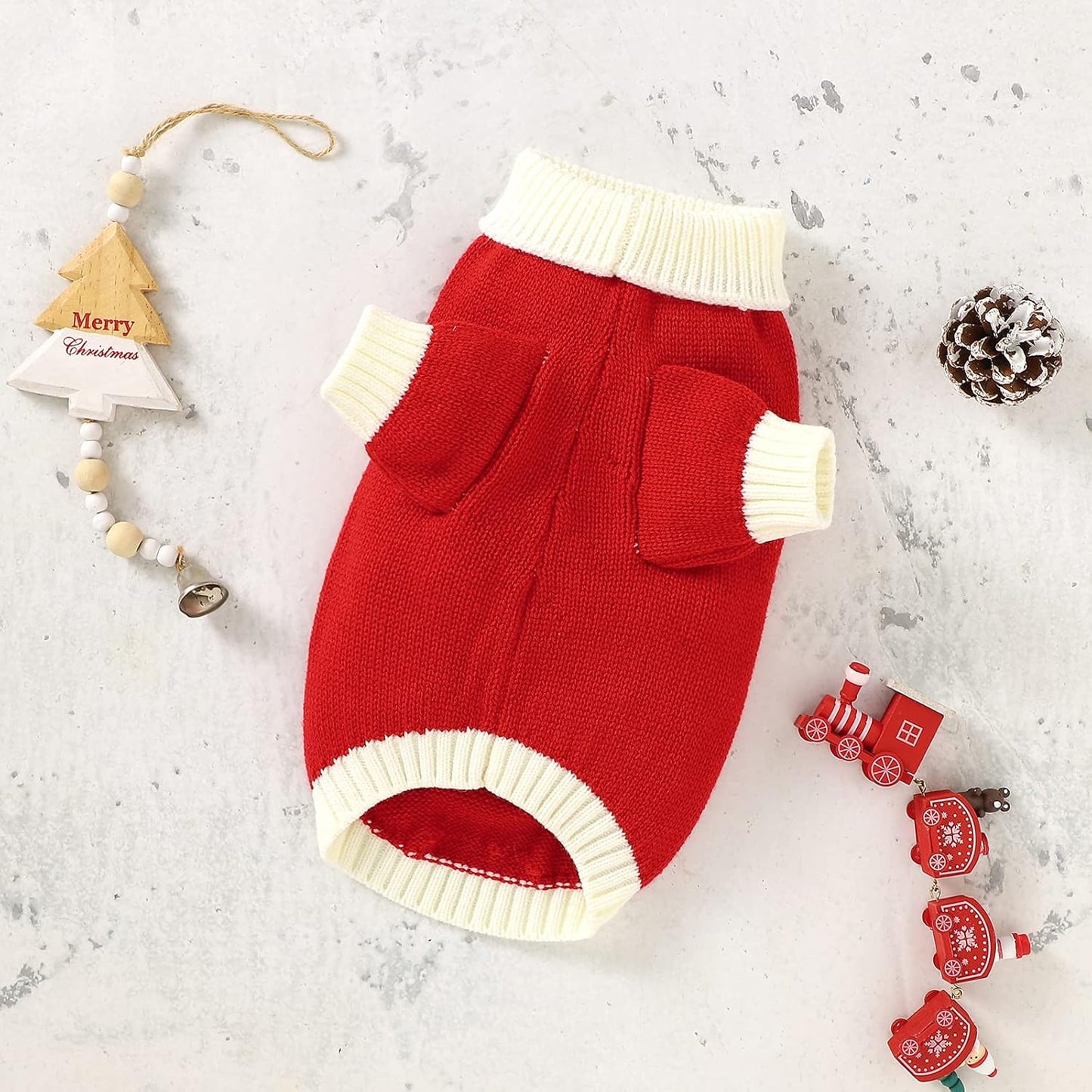 Christmas Dog & Cat Sweater - Acrylic, Red, Small Size - Perfect for Small Breeds, Festive, Crew Neck, Pull On