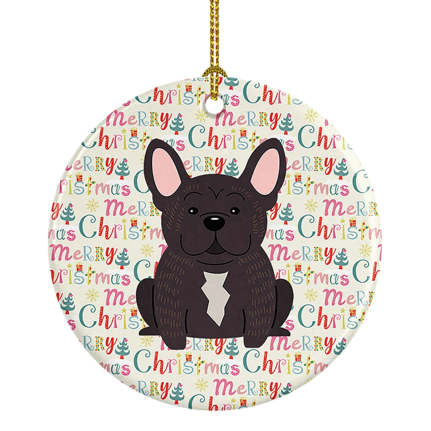 Merry Christmas French Bulldog Brindle Ceramic Ornament