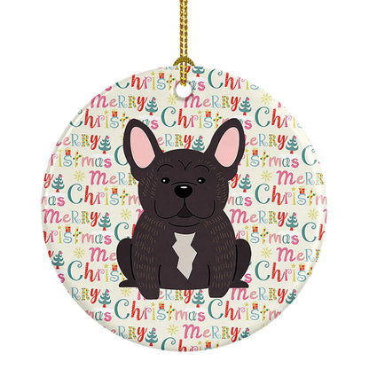 Merry Christmas French Bulldog Brindle Ceramic Ornament