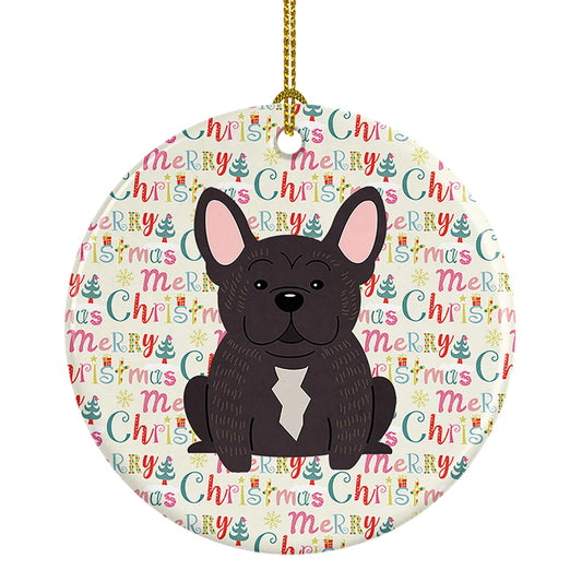 Merry Christmas French Bulldog Brindle Ceramic Ornament
