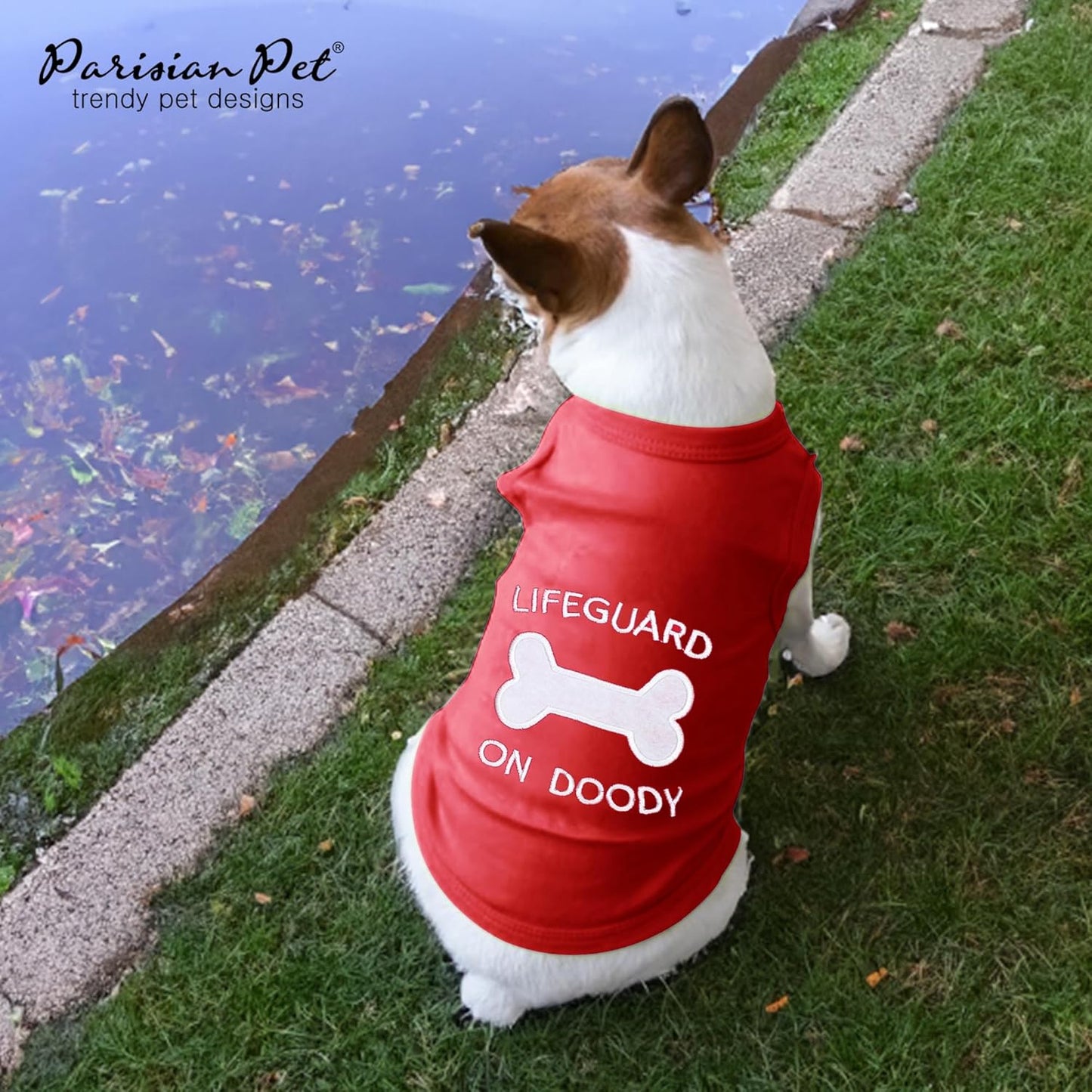Dog Tshirt - Embroidered “ Lifeguard on Doody “ Boy Shirt - Pure Cotton and Lightweight Clothes - Red Dog Tee Shirts Machine Washable Shirts for Medium Dogs - M
